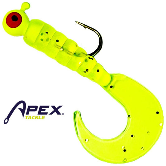 Apex Rigged Swirl Tails Chartreuse Soft Fishing Grubs with 1/4 oz. Jigs, 5 Pk