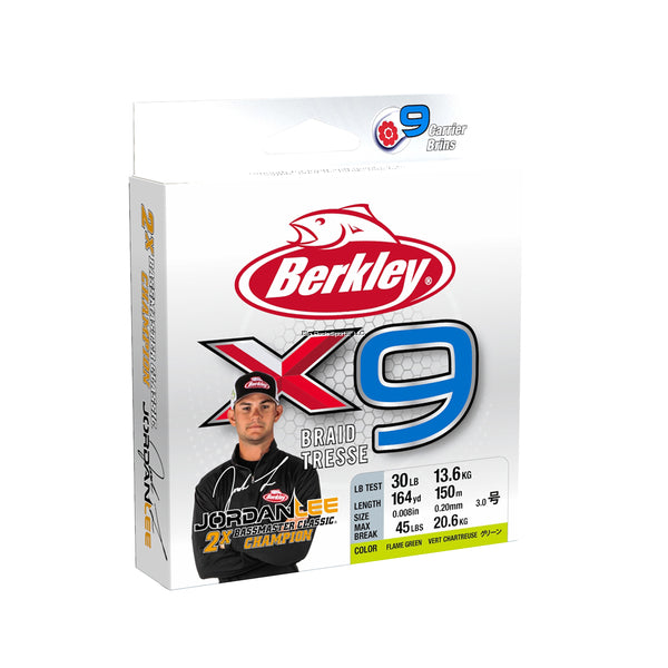 Berkley Jordan Lee x9 Braid, Superline, 20lb test, 164yd, Flame Green