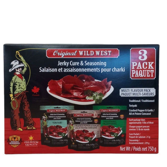 Wild West Jerky Seasoning Multi Pack - Teriyaki, Cracked Pepper & Garlic, Traditional