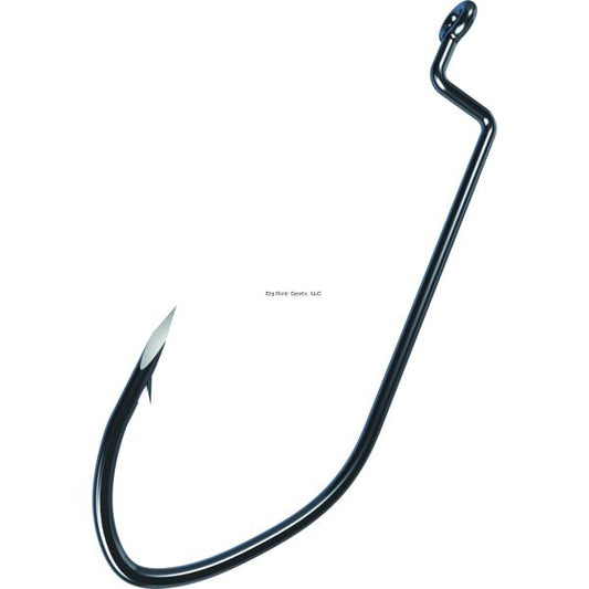 Eagle Claw Trokar Big Nasty Offset Worm Hook, Forged, Ringed Eye, Black Chrome Size 2/0